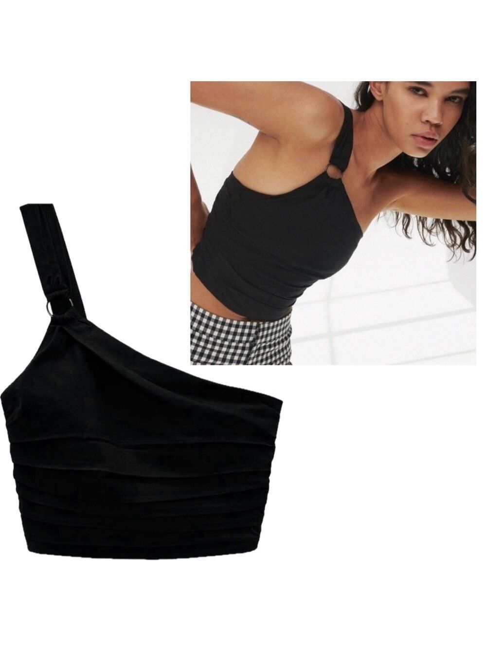 Zara black asymmetrical one shoulder buckle crop top Sz S NWOT new without tag